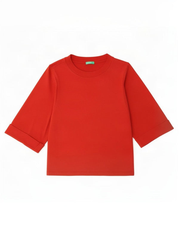 Benetton Damen-Top mit 3/4-Ärmeln, UK-Größe 14, Mittelrot