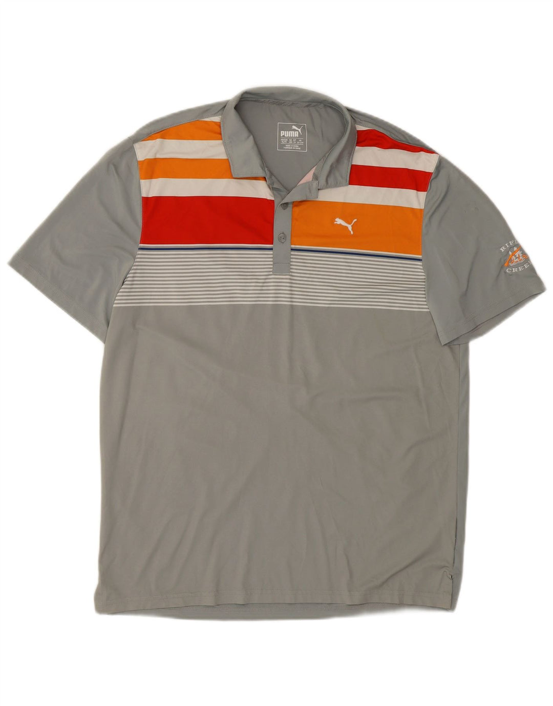 PUMA Jungen Poloshirt mit Grafik, 13–14 Jahre, grau gestreift