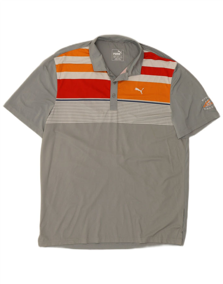 PUMA Jungen Poloshirt mit Grafik, 13–14 Jahre, grau gestreift