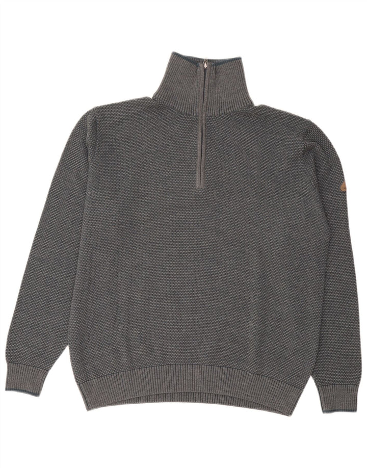 Navigare Herren-Pullover mit Reißverschluss am Hals, große graue Wolle