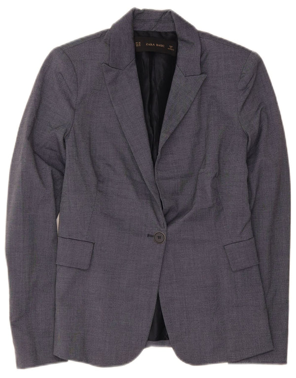 Zara Damen 1-Knopf-Blazerjacke UK 6 XS Marineblaues Acetat