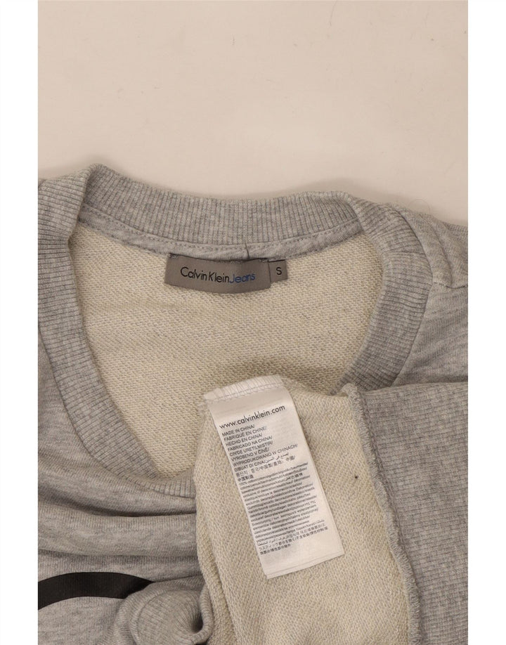CALVIN KLEIN JEANS Damen Crop Graphic Sweatshirt Pullover UK 10 Small Grau