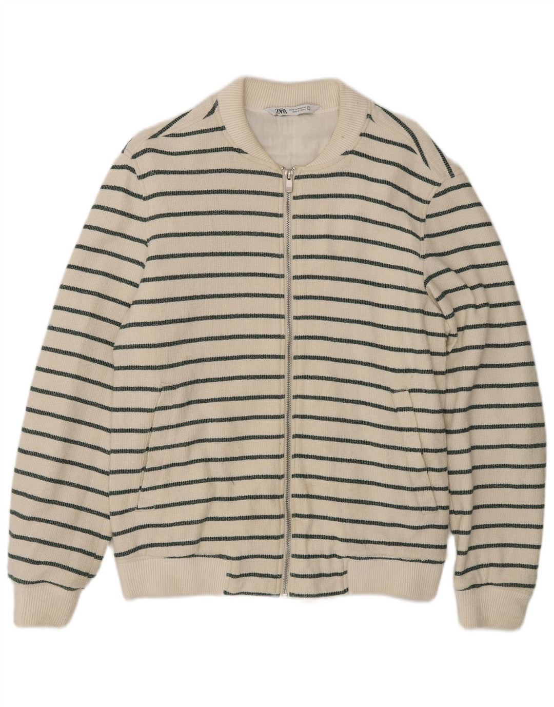 Zara Herren-Cardigan-Pullover aus mittelweiß gestreifter Baumwolle