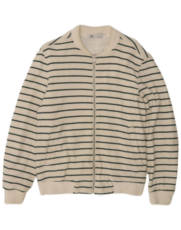 Zara Herren-Cardigan-Pullover aus mittelweiß gestreifter Baumwolle
