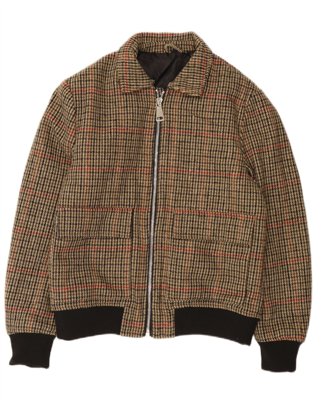 X-FEEL Herren Bomberjacke UK 40 Large Braunes Hahnentritt-Polyester