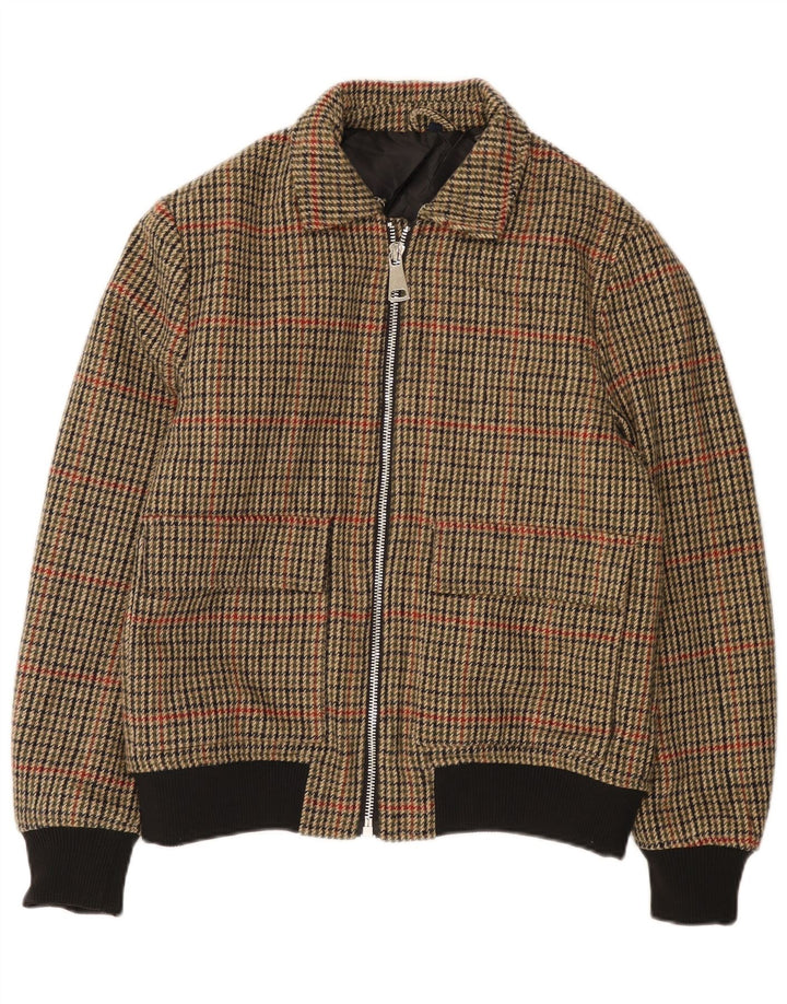 X-FEEL Herren Bomberjacke UK 40 Large Braunes Hahnentritt-Polyester