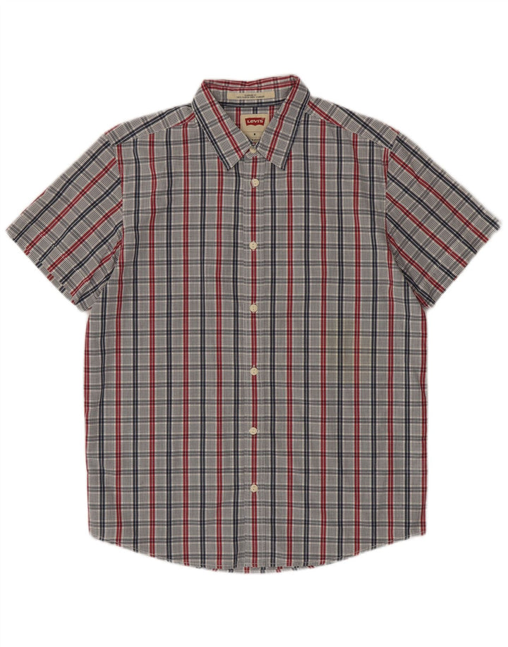 Levi's Herren-Hemd, kurzärmelig, Standard-Passform, mittelblau, kariert, Baumwolle