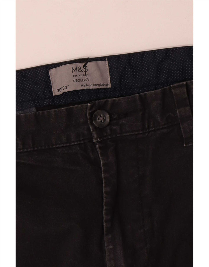 Marks & Spencer Herren-Chinohose mit normaler Passform, W36 L30, schwarze Baumwolle