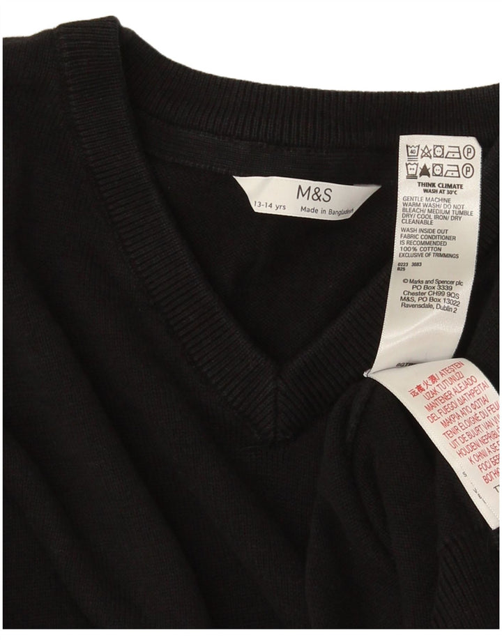 Marks & Spencer Jungen-Pullover mit V-Ausschnitt, 13–14 Jahre, schwarze Baumwolle