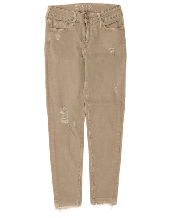Zara Damen Distressed Skinny Jeans EU 34 2XS W24 L25 Beige Baumwolle