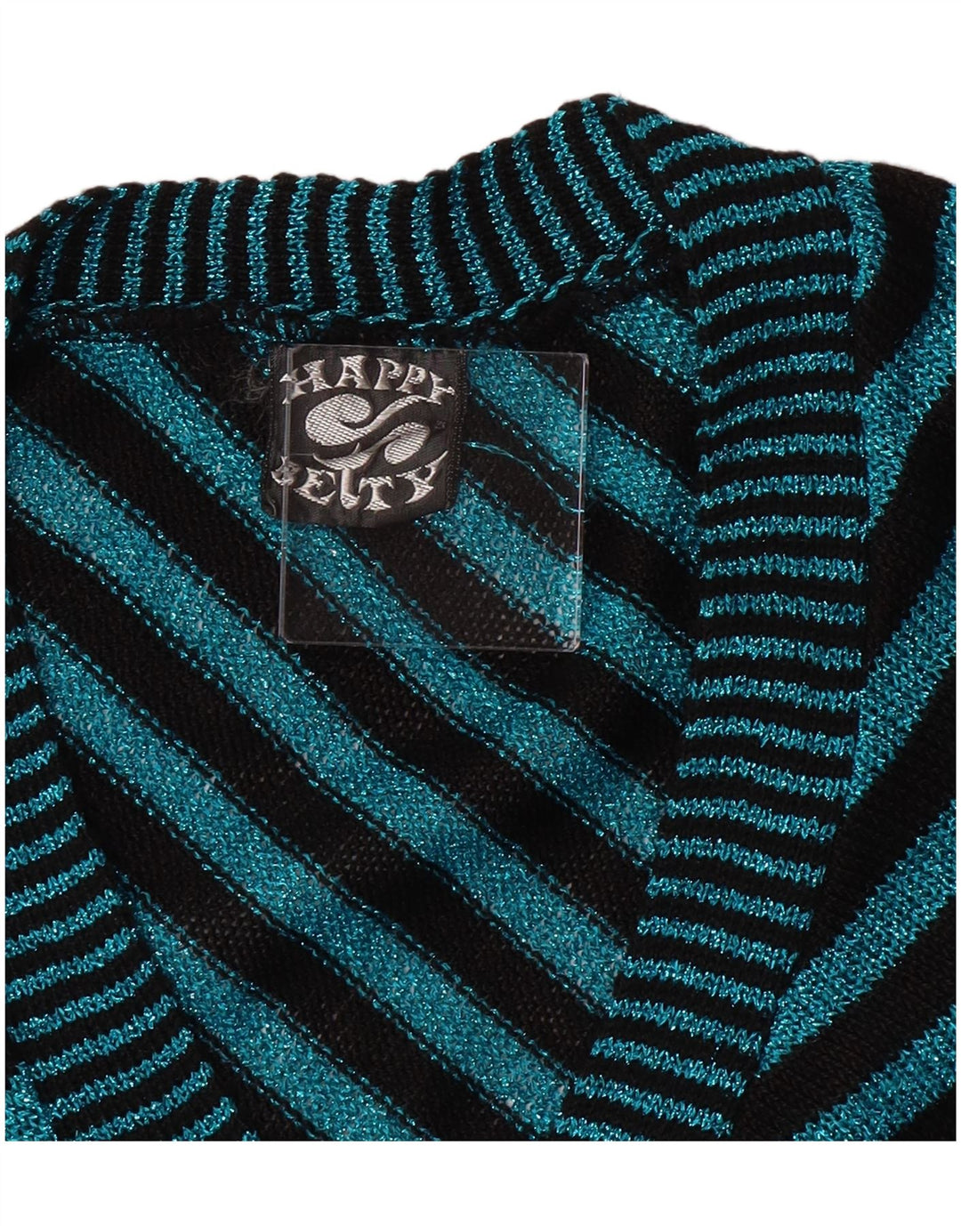 Vintage Damen V-Ausschnitt Cardigan Pullover UK 6 XS Türkis gestreift