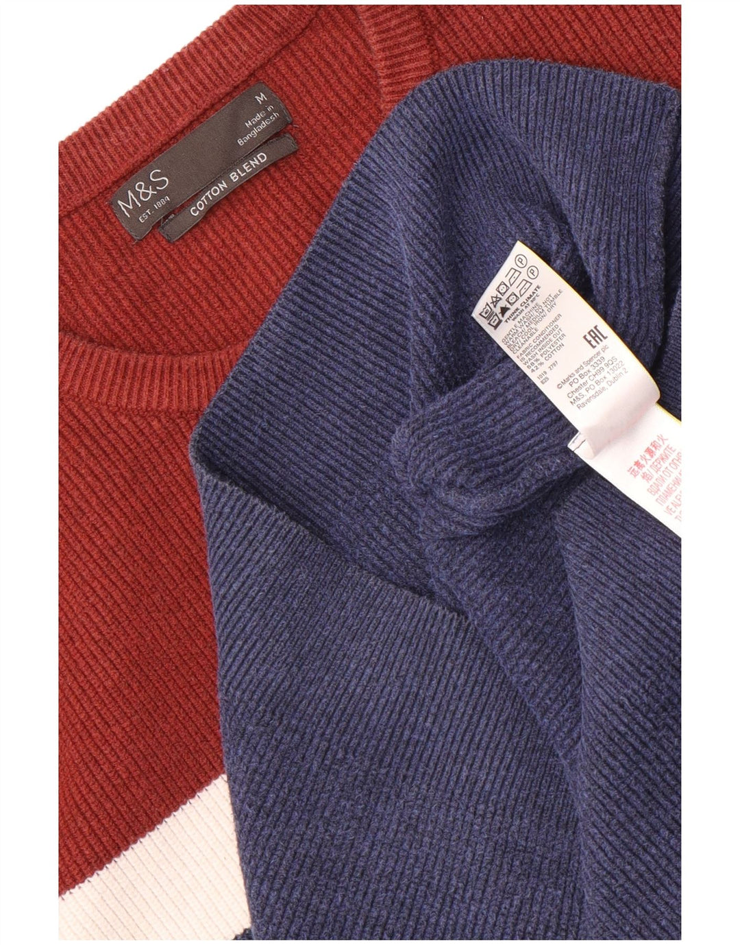 Marks & Spencer Herren-Pullover mit Rundhalsausschnitt, mittlerer Marineblau-Farbblock