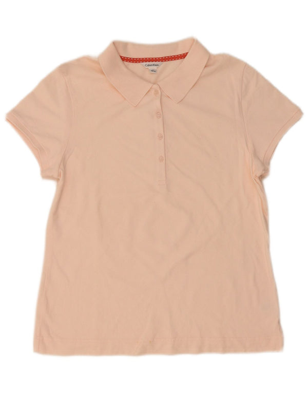 Calvin Klein Damen Poloshirt UK 14 Large Rosa Baumwolle