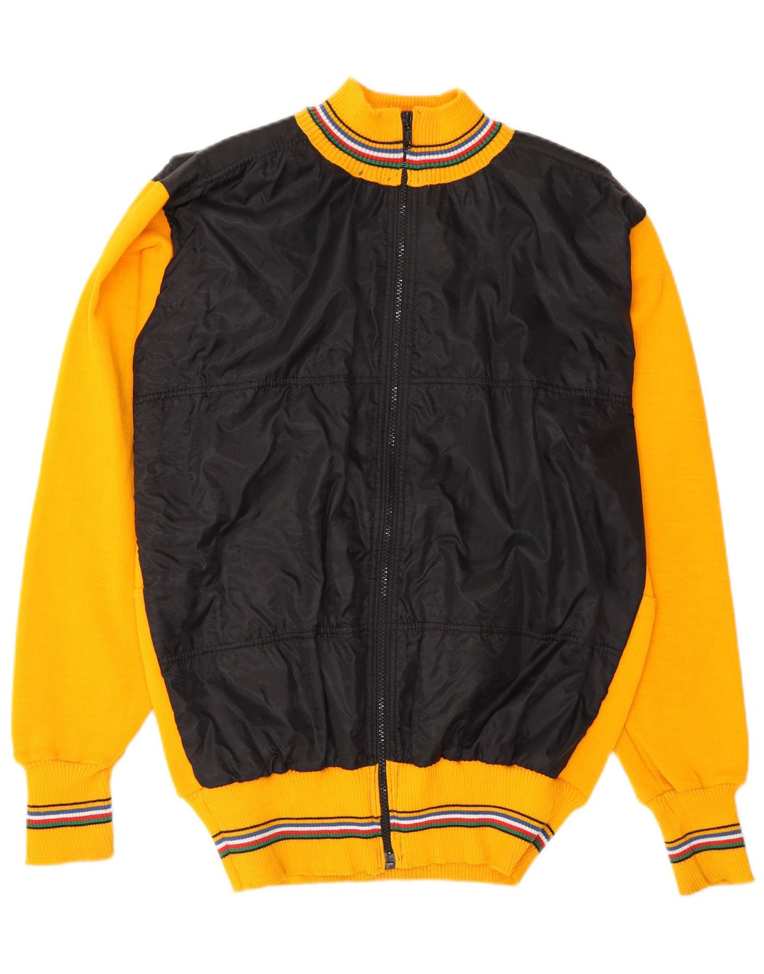 Vintage Herren Strick-Bomberjacke UK 38 Mittelgelbe Colourblock-Wolle