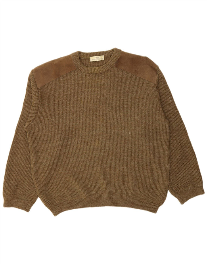 Marks & Spencer Herren-Pullover mit Rundhalsausschnitt, groß, Khaki, Colourblock-Wolle