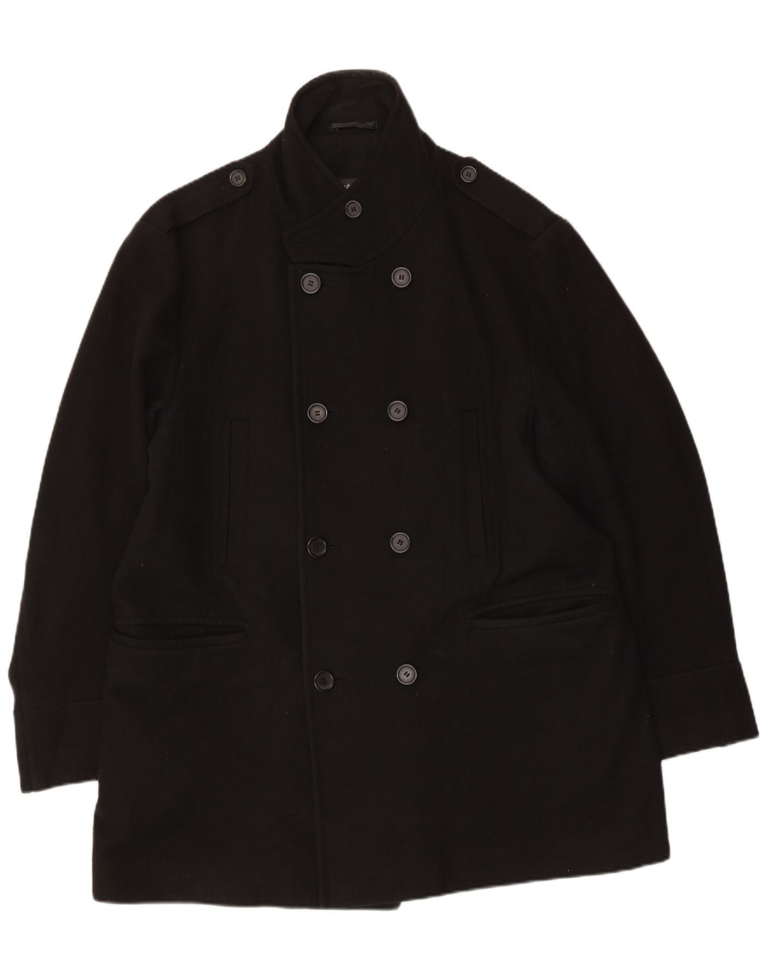 Marks & Spencer Herren Zweireihiger Mantel UK 42 XL Schwarze Wolle