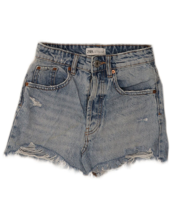 ZARA Damen Distressed Denim Shorts US 0 XS W22 Blau