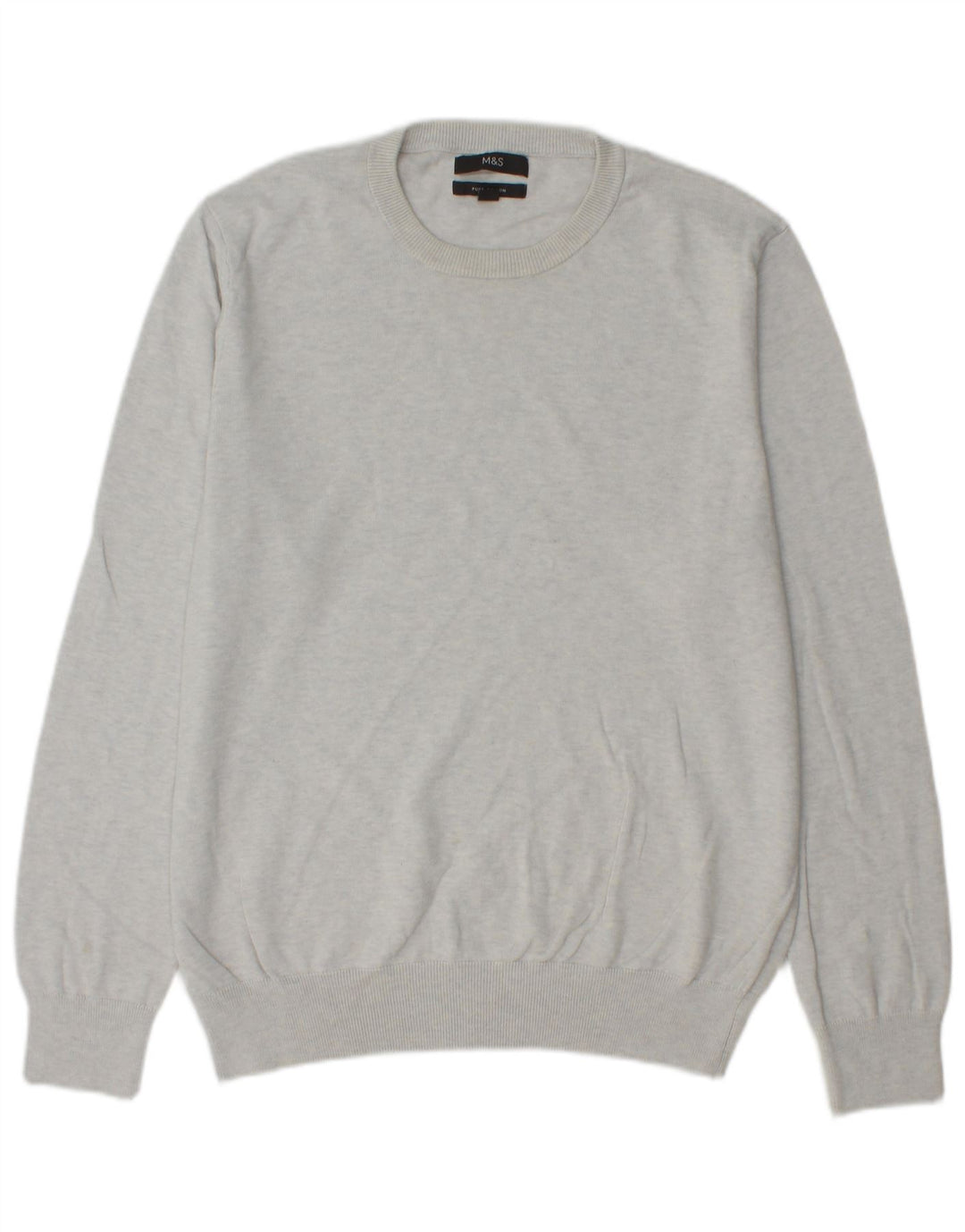 Marks & Spencer Herren-Pullover mit Rundhalsausschnitt, Größe L, aus grauer Baumwolle