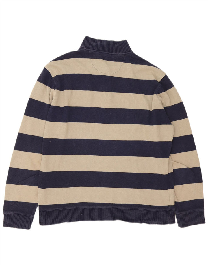 Marks & Spencer Herren-Pullover mit Reißverschluss am Hals, groß, marineblau, gestreift, Baumwolle