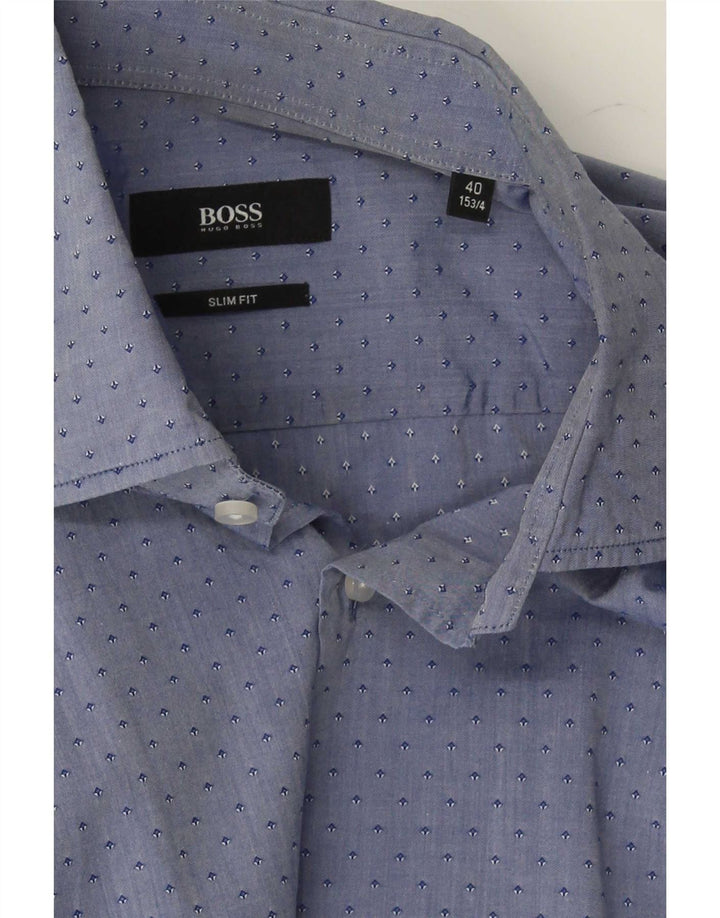 Hugo Boss Herren Slim Fit Hemd Größe 15 3/4 40 Mittelblau gefleckt