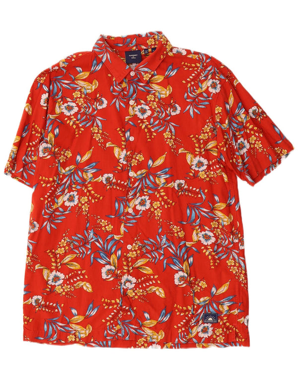 Superdry Herren-Kurzarmhemd, groß, rotes Blumenmuster, Baumwolle