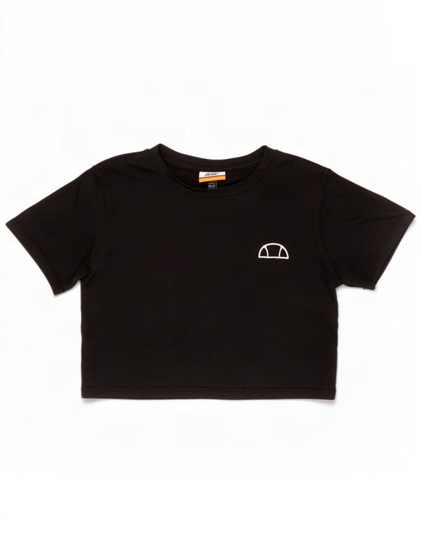 Ellesse Damen Crop Graphic T-Shirt Top UK 10 Small Schwarz Baumwolle