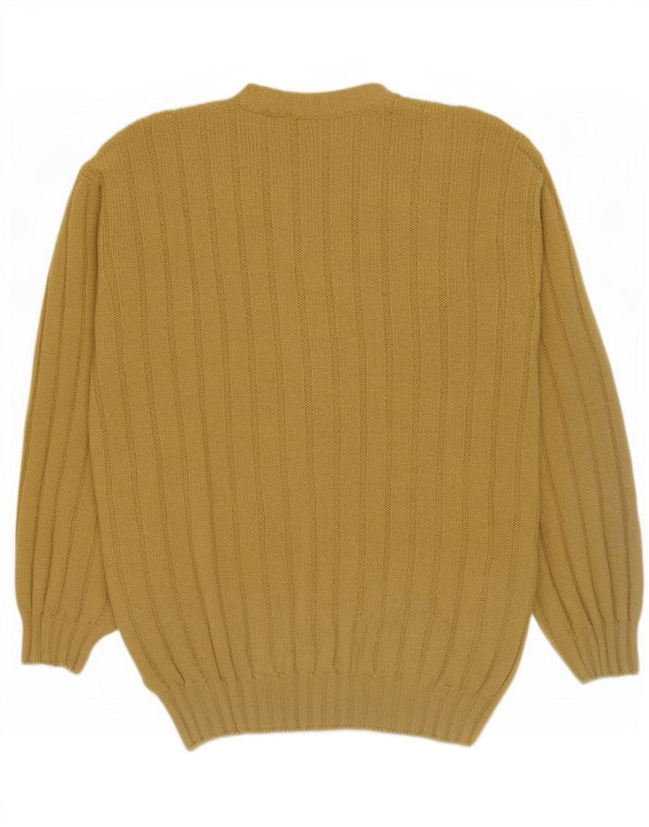 James Dillon Herren-Pullover mit V-Ausschnitt, groß, gelbe Schurwolle