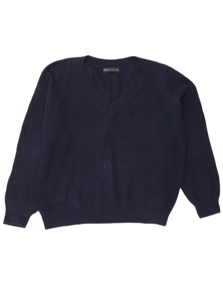 Marks & Spencer Damen Pullover mit bauchfreiem V-Ausschnitt, Gr. 14, mittleres Marineblau