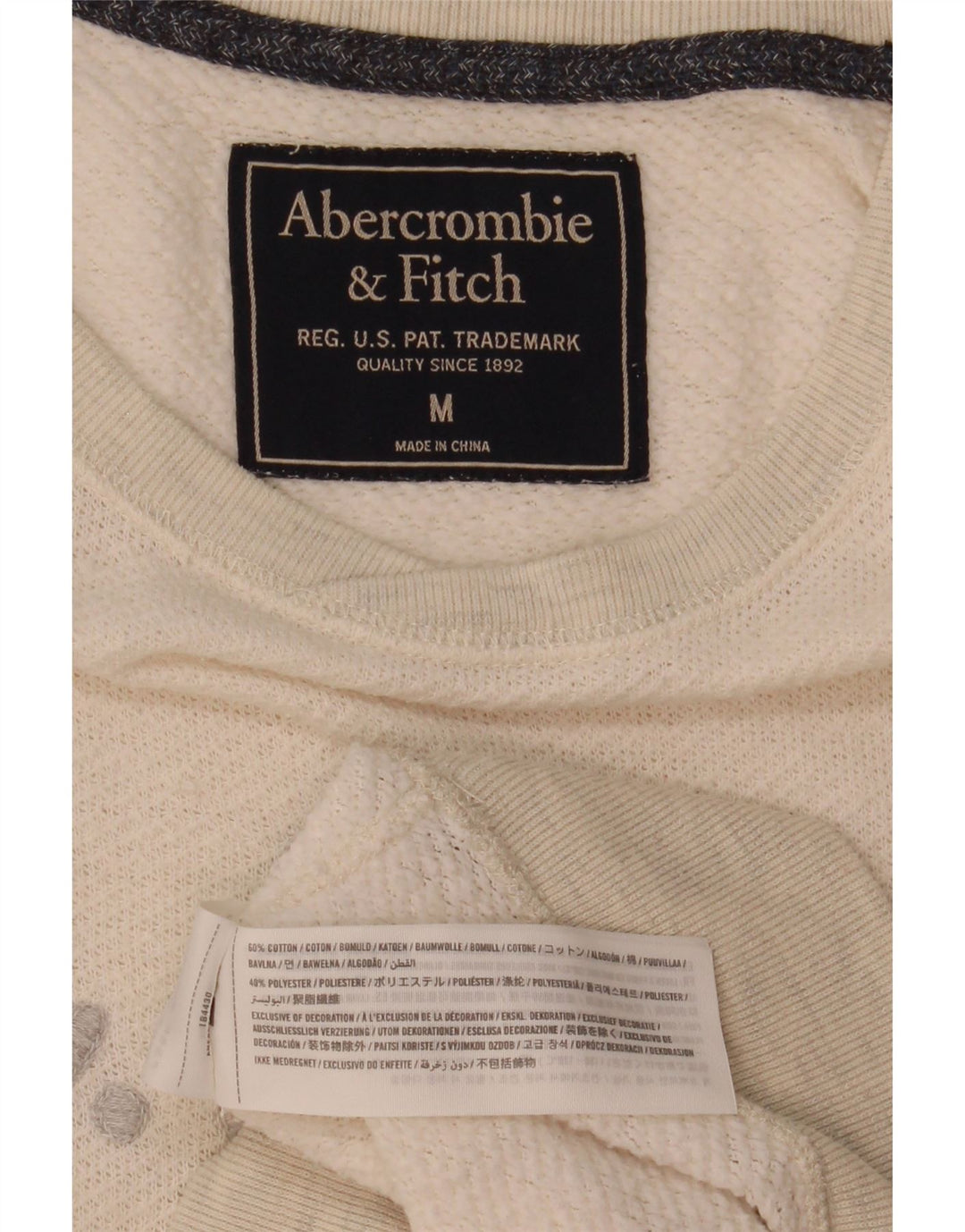 Abercrombie & Fitch Herren-Sweatshirt mit Grafik, mittelgroß, cremefarbene Baumwolle