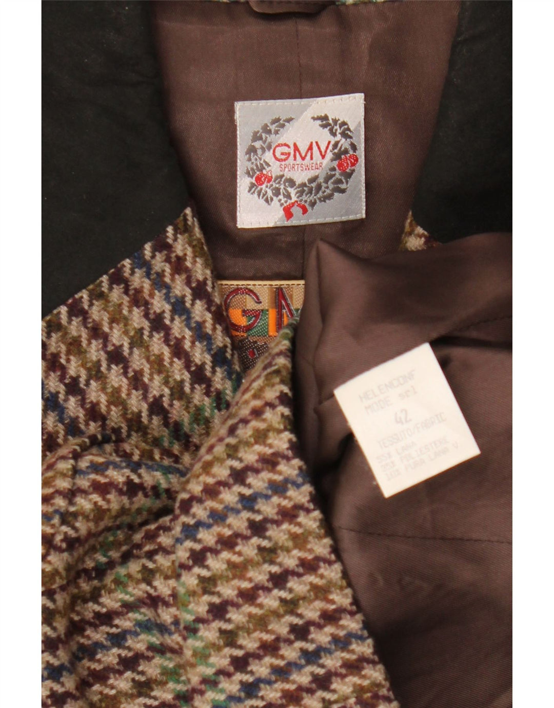 Vintage Damen Crop Blazer Jacke IT 42 Medium Mehrfarbiger Hahnentritt