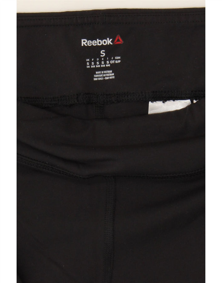 REEBOK Womens Graphic Leggings UK 8/10 Small  Black Nylon Vintage Reebok and Second-Hand Reebok from Messina Hembry 