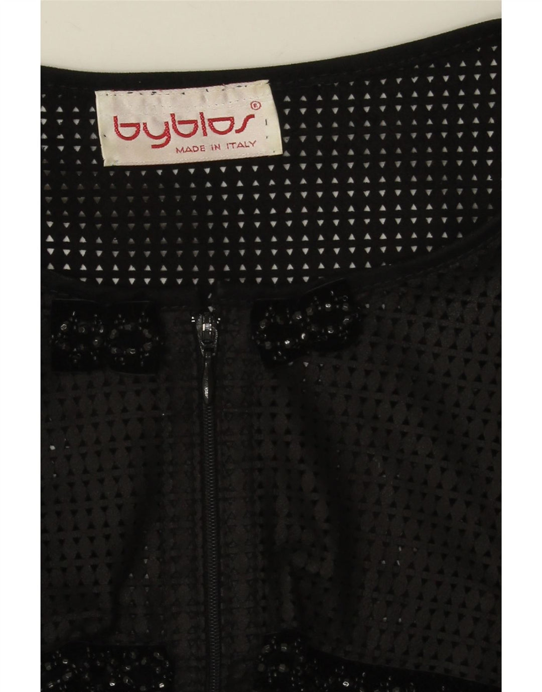 Byblos Womens Crop See Through Cardigan Top UK 16 Large Schwarz Geometrisch