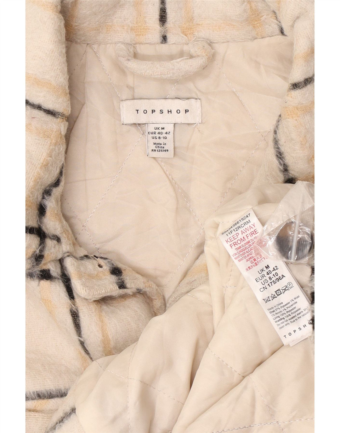 Topshop Damen-Bomberjacke in Übergröße, UK 14, mittelbeigefarbenes Karomuster aus Polyester