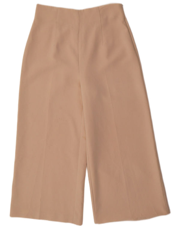 Zara Damen-Hose mit hoher Taille, weitem Bein, kurze Hose, Größe L, W32, L25, Beige
