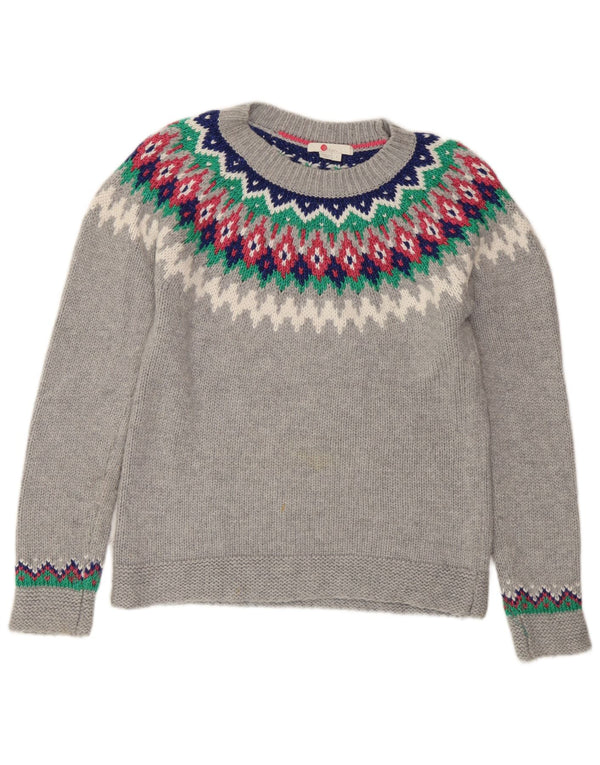 Boden Damen-Pullover mit Rundhalsausschnitt, Gr. 10, Small, Grau, Fair-Isle-Polyamid