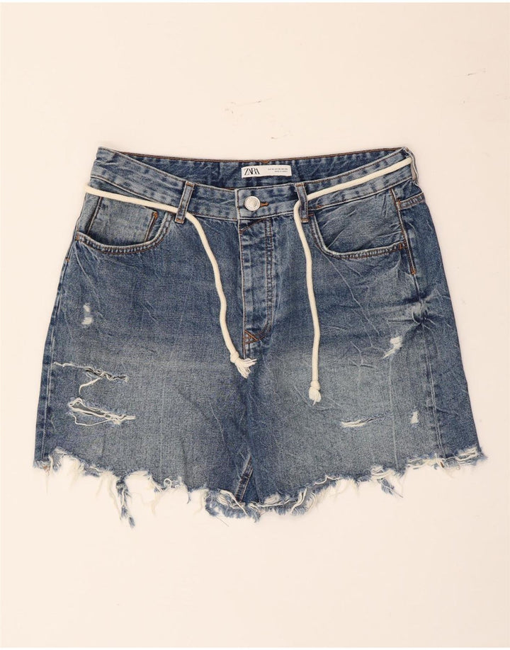 Zara Damen Distressed Denim Shorts EU 42 Large W32 Blaue Baumwolle
