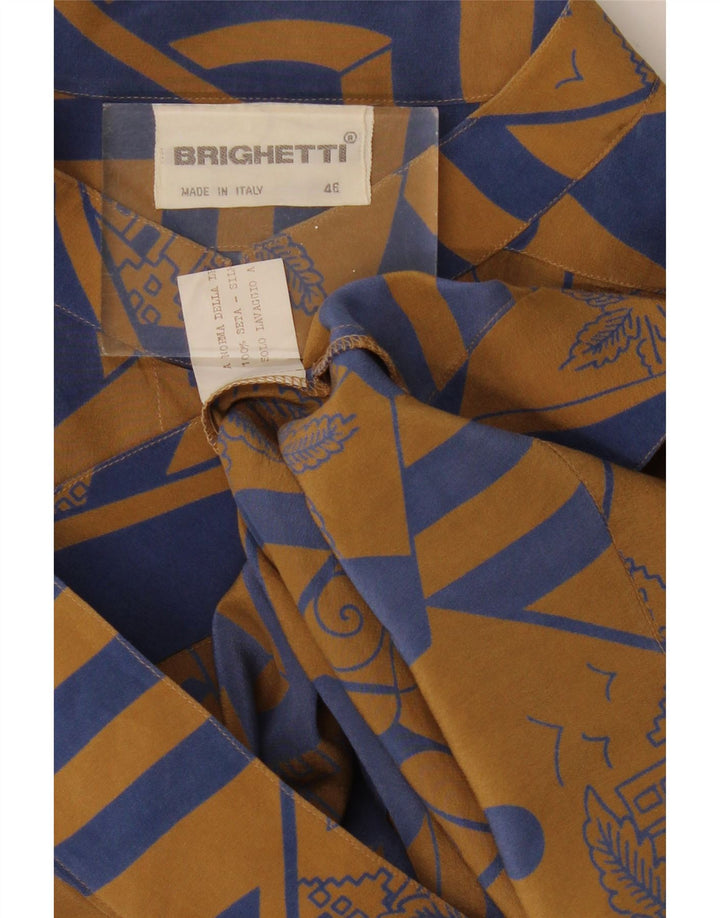 VINTAGE Damen Kurzarm-Hemdbluse IT 46 Große braune Blumenseide