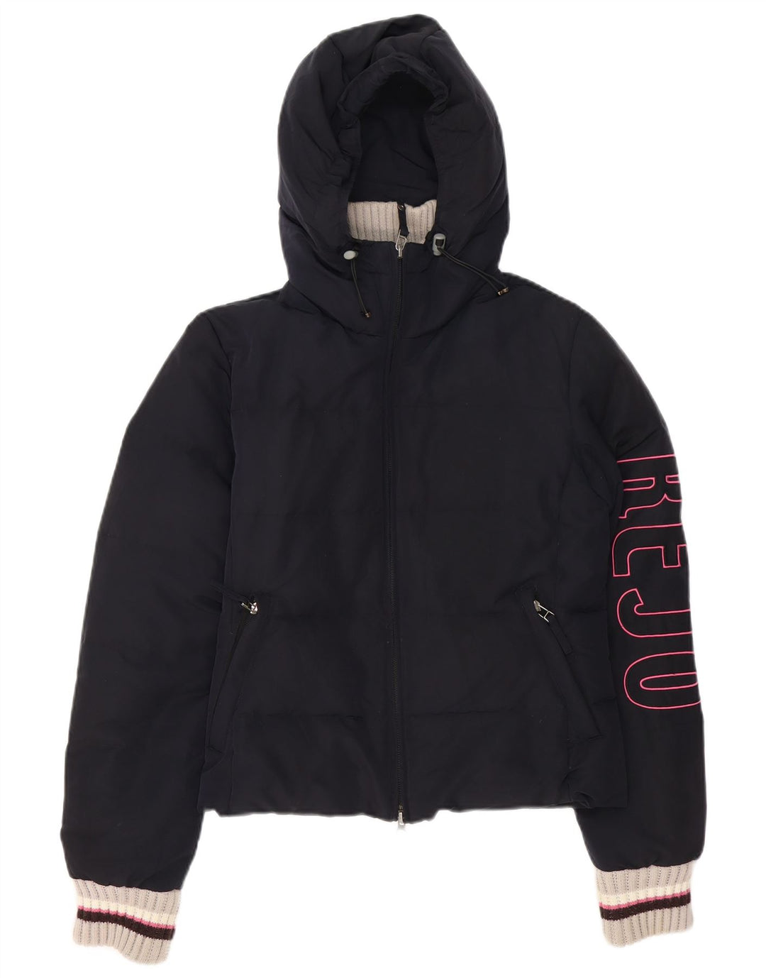 Kejo Womens Graphic Hooded Wattierte Jacke IT 42 Medium Navy Blue Polyamid