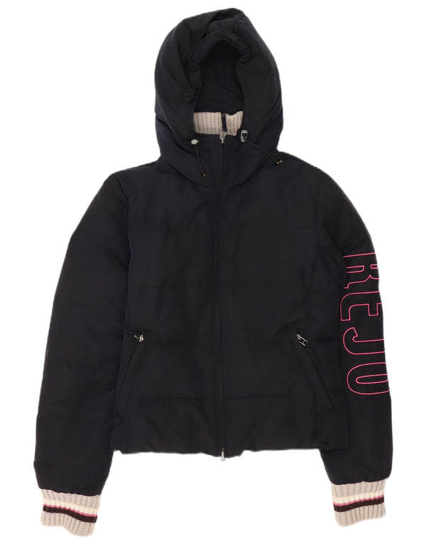 Kejo Womens Graphic Hooded Wattierte Jacke IT 42 Medium Navy Blue Polyamid
