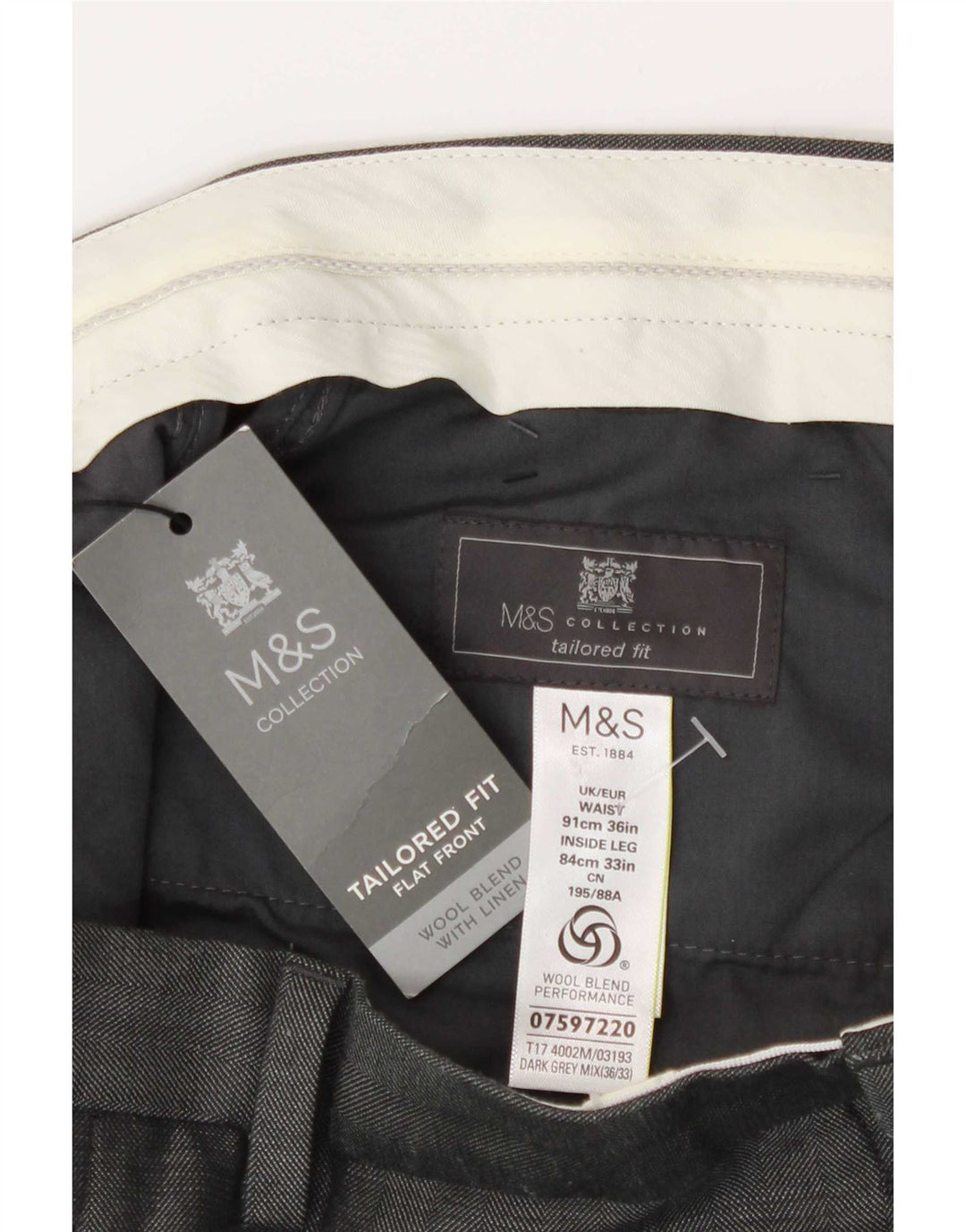 Marks & Spencer Herren-Anzughose mit maßgeschneiderter Passform, gerade, W36, L33, Grau
