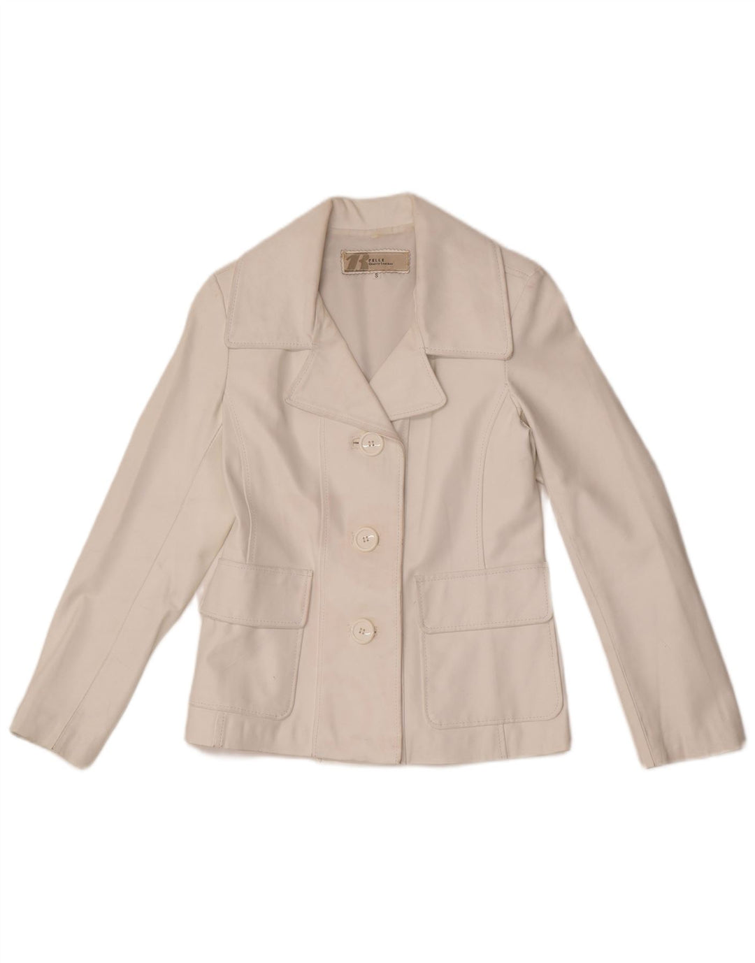 Vintage Damen 3 Knopf Leder Blazer Jacke UK 10 Small Weiß