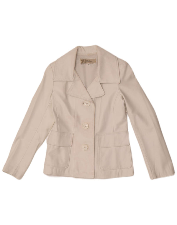 Vintage Damen 3 Knopf Leder Blazer Jacke UK 10 Small Weiß