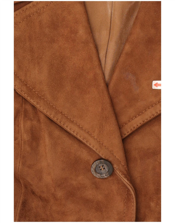 Vintage Damen 3-Knopf-Wildleder-Blazerjacke IT 46 Großes braunes Leder