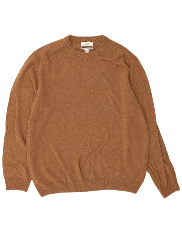 Marks & Spencer Herren-Pullover mit Rundhalsausschnitt, 2XL, braune Lammwolle
