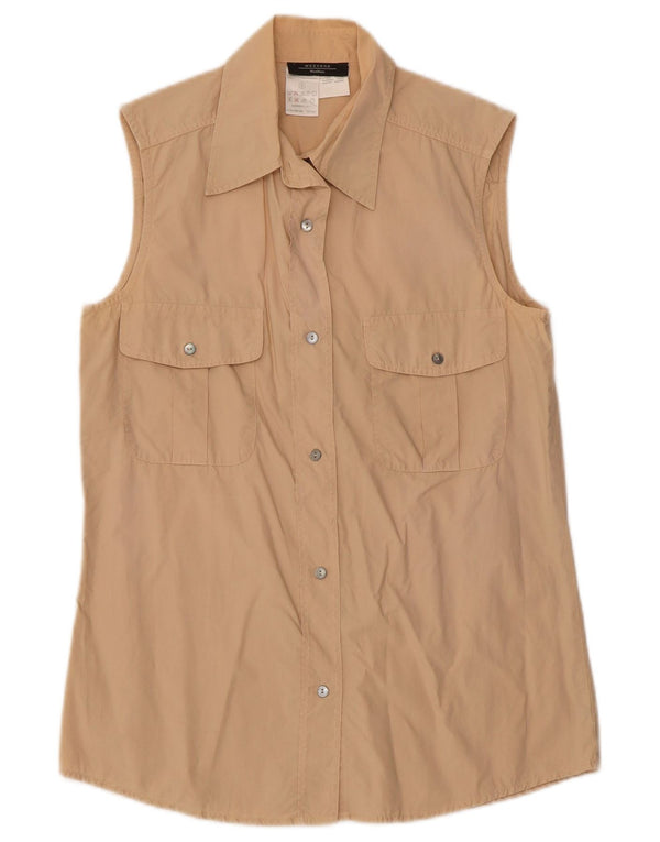Max Mara Damen Weekend Ärmelloses Hemd UK 10 Small Beige Baumwolle