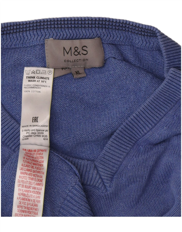 Marks & Spencer Herren-Pullover mit V-Ausschnitt, XL, blaue Baumwolle