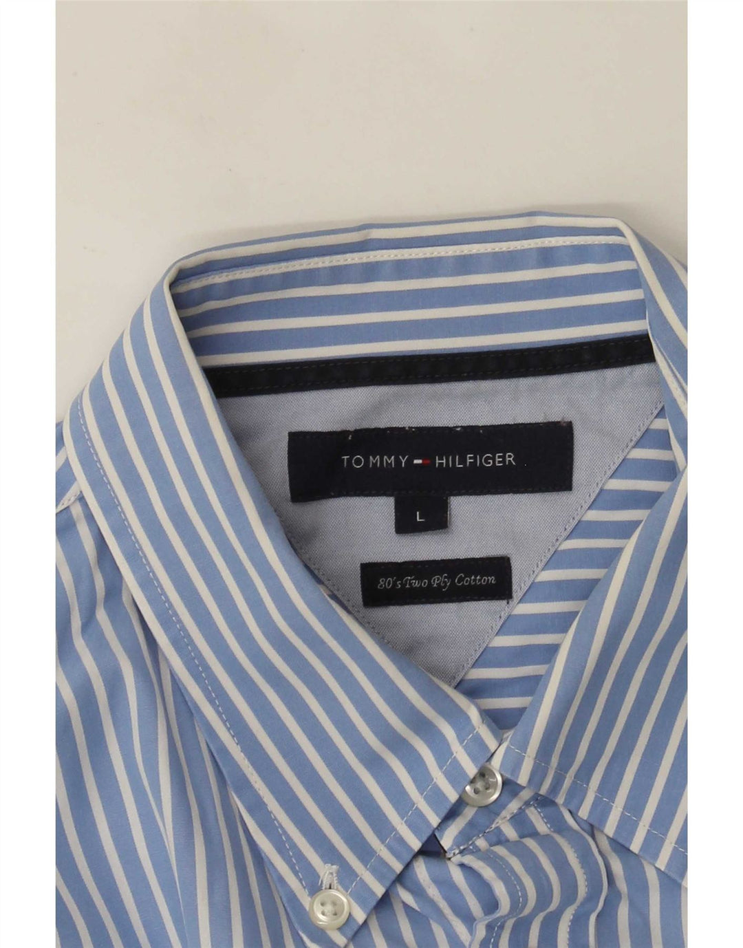 Tommy Hilfiger Herrenhemd, groß, blaue Nadelstreifen-Baumwolle