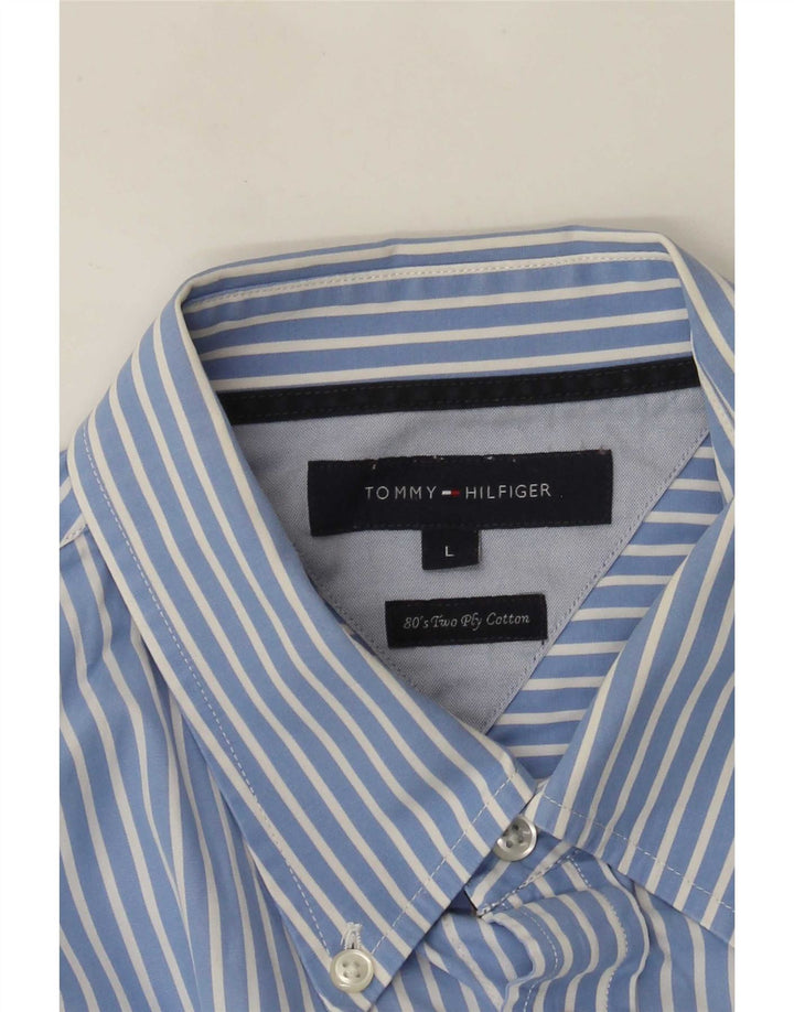 Tommy Hilfiger Herrenhemd, groß, blaue Nadelstreifen-Baumwolle