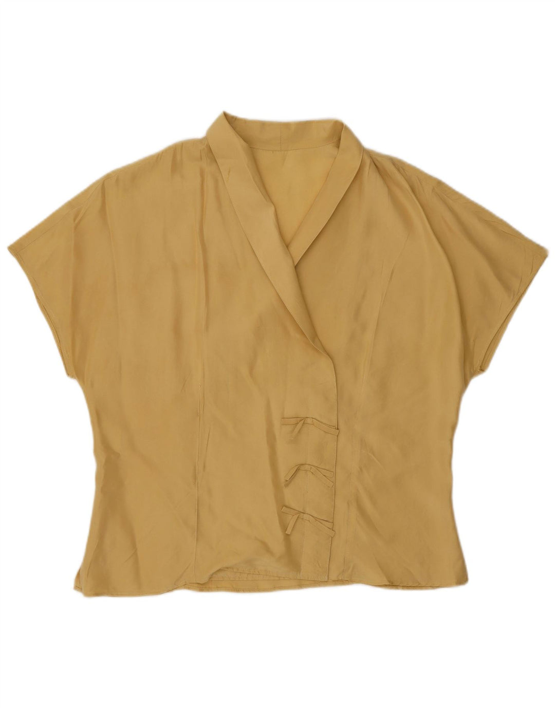 Vintage Damen Kurzarm-Hemdbluse UK 16 Große gelbe Seide