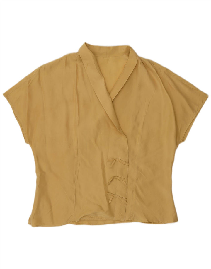 Vintage Damen Kurzarm-Hemdbluse UK 16 Große gelbe Seide